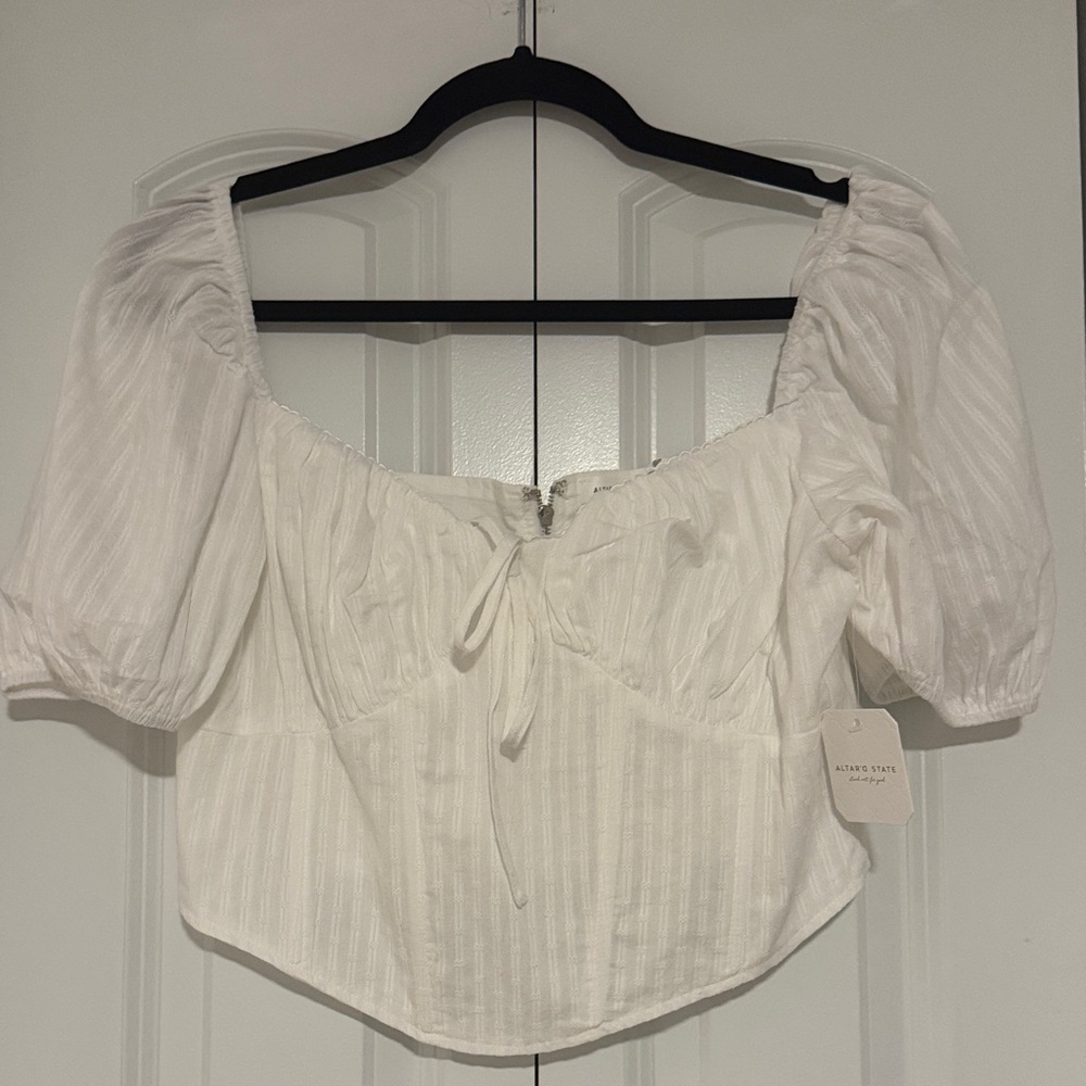 Altar'd State White Puff Sleeve Blouse